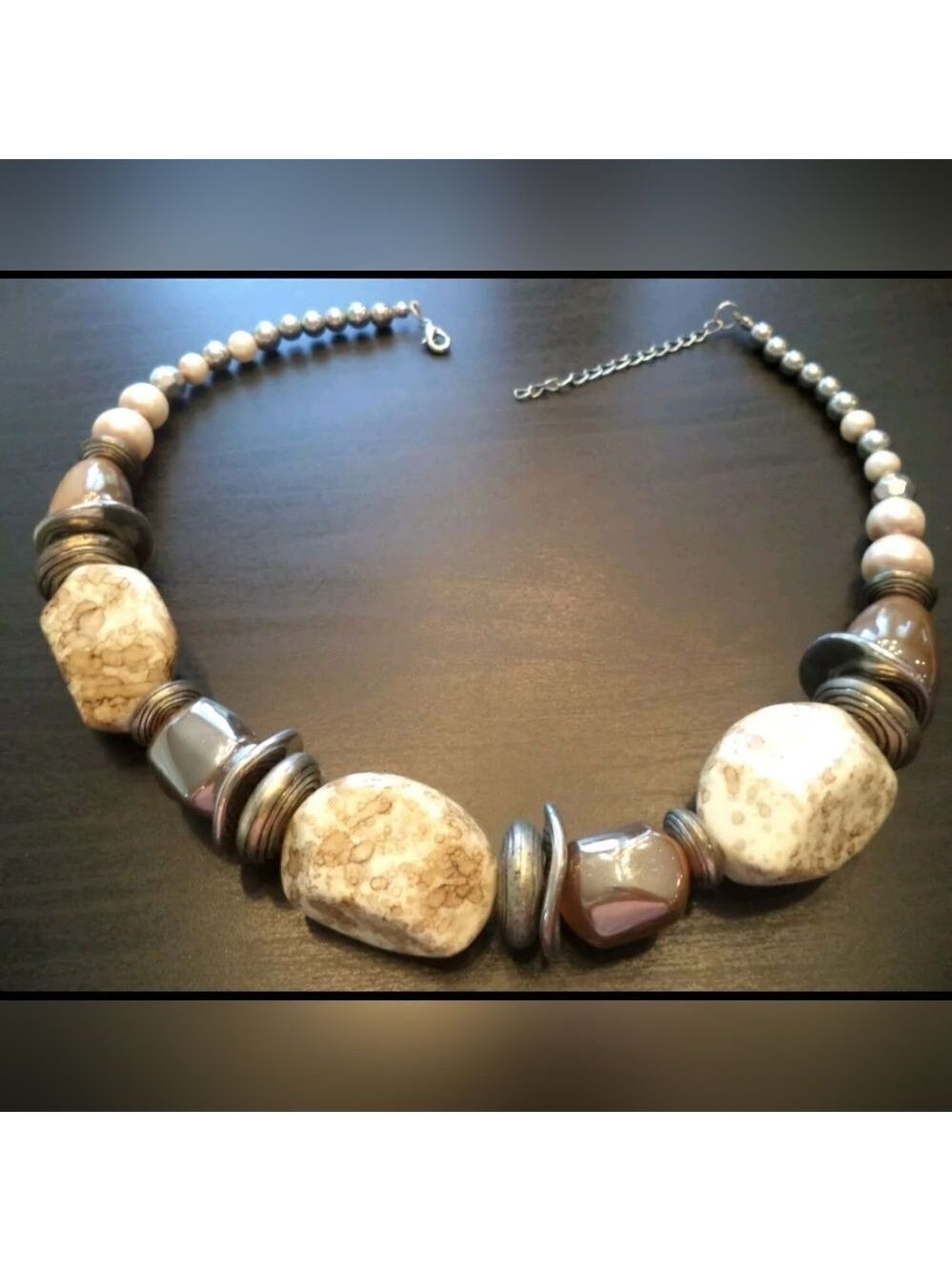 STUNNING VINTAGE ESTATE SILVER TONE SPECKLE BEADED 21" NECKLACE